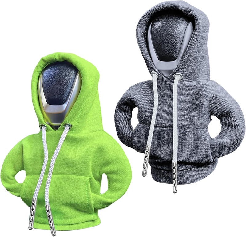 vvag Gear Shift Hoodie,Universal Shift Knob Hoodie, 4.7 Inch Car Shifter Stick Protector Decoration, Funny Hoodie Car Gear Shift Cover (Gray + Green) - Image 1